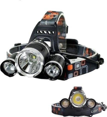 8000 lm 3 LED T6 hodelykt med 2 oppladbare 18650-batterier og tilbehør inkludert.
