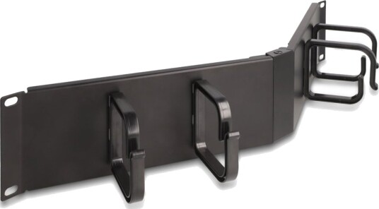 Delock Rack Cable Management Routing Panel With 4 Hooks Angled Black Ral 9005 2U 19" 66978