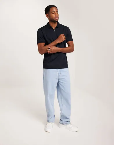 Selected Homme Slhfave Zip Ss Polo Noos Kortermet poloskjorte Blå