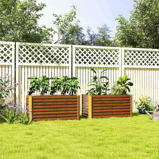 Sett med 2 høybed blomsterbed værbestandig plantebed kald ramme hagebed plantepotte plantekasse av galvanisert stål bloms