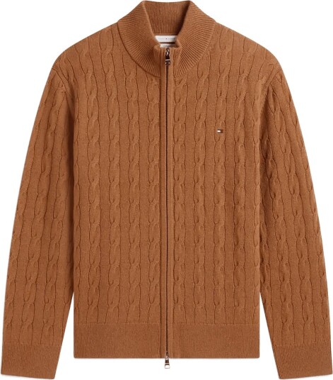 Tommy Hilfiger Lambswool Cable Zip Through Brown M