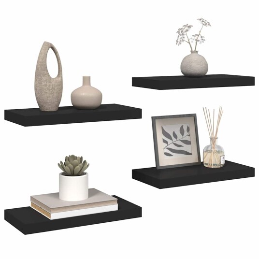 vidaXL Flytende vegghyller 4 stk svart 50x23x3,8 cm MDF