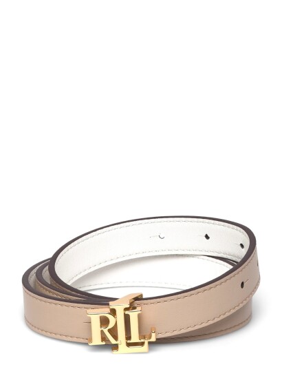 Lauren Ralph Lauren Logo Reversible Leather Skinny Belt Beige XL