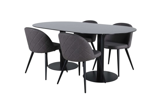 Venture Design Pillan & Velvet spisegruppe Grå/svart 4 stoler & bord 180 x 100 cm