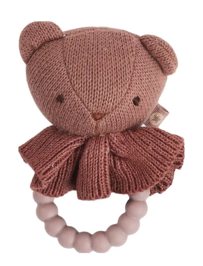 Smallstuff Rattle, Bear Face On Silicone Ring, Dark Rose - Pink - ONE SIZE Smallstuff Rattle, Bear Face On Silicone Ring, Dark Rose - Pink - ONE SIZE