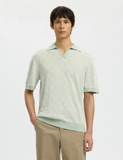 Selected Slhmilas Ss Knit Relaxed Color Open Polo Green L