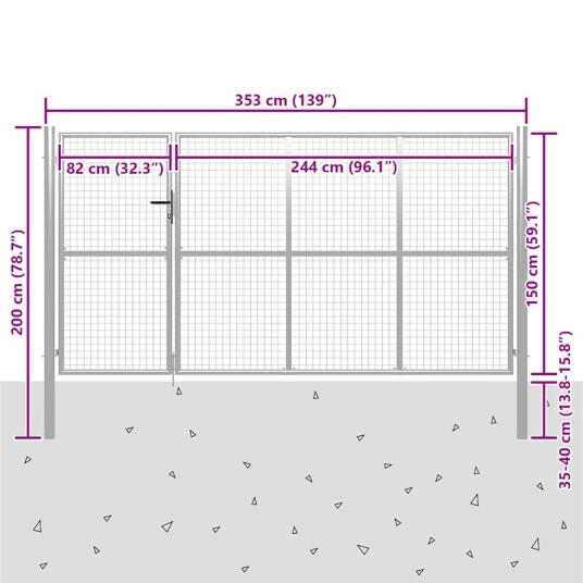 vidaXL Hageport stål 350x150 cm sølv