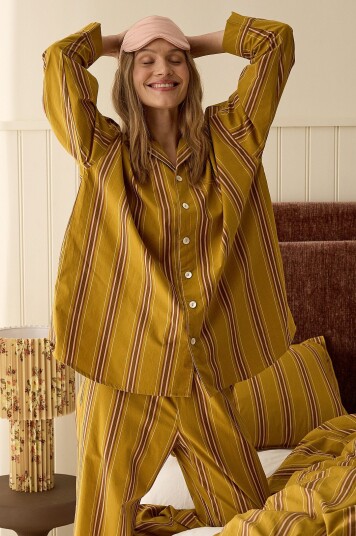Ellos Home Pysjamasskjorte Avery Stripe Gul
