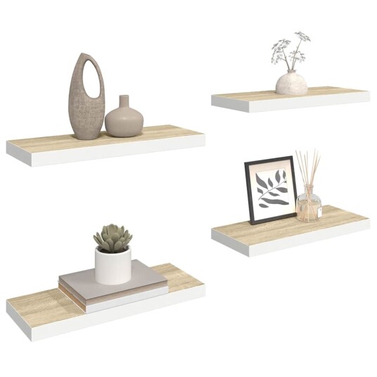 vidaXL Flytende vegghyller 4 stk eik og hvit 60x23,5x3,8 cm MDF