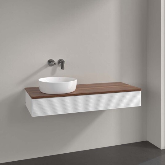 Villeroy & Boch Antao Servantskap med 1 skuff 120x50x19 cm u/lys Hvit Matt/Valnøtt Villeroy & Boch Antao Servantskap med 1 skuff 120x50x19 cm u/lys Hvit Matt/Valnøtt