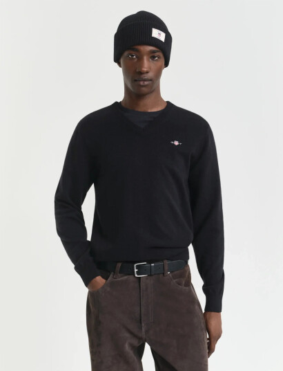 GANT Superfine Lambswool V-Neck - Black - L