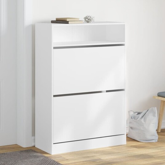 Skoskap med 2 vippeskuffer hvit 80x34x116 cm 8721012386006 Skoskap med 2 vippeskuffer hvit 80x34x116 cm 8721012386006
