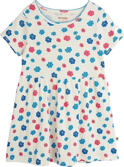 Mini Rodini Flowers Aop Picot Edge Pointelle Ss Dress   Multi/patterned   116/122