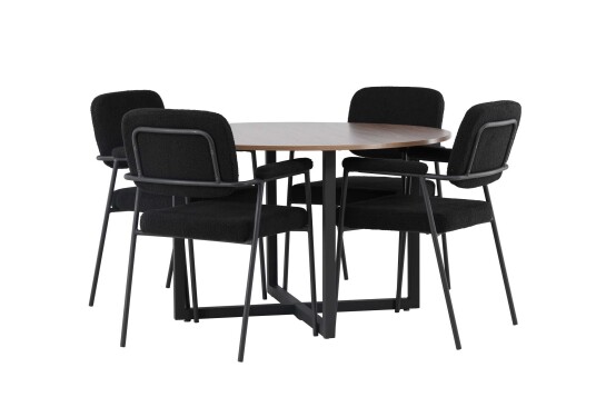 Venture Design Durango & Yesterday spisegruppe Svart/valnøtt 4 stoler & bord 120 cm