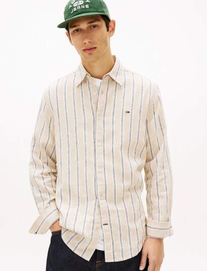 Tommy Jeans Tjm Reg Linen Mx Strp Shirt Ext CreaM Tommy Jeans Tjm Reg Linen Mx Strp Shirt Ext CreaM
