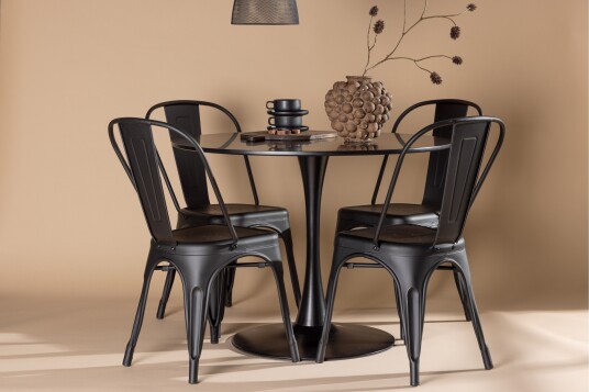 Venture Home Glade Spisegruppe 100 cm Rund med 4 Tempe Stoler Svart