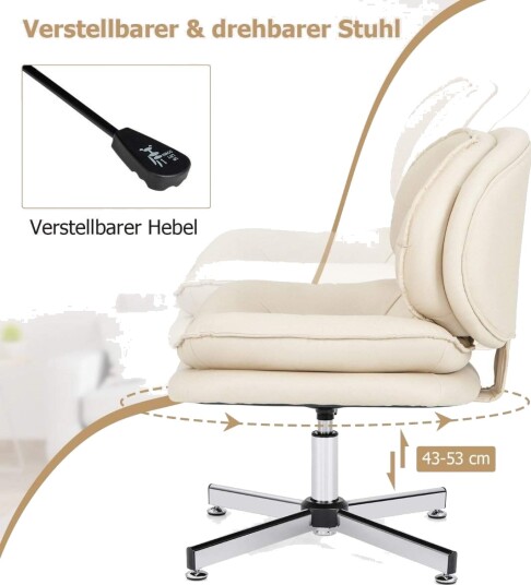 Kontorstol uten armlener Skrivestol med dobbel polstret rygg og sittepute beige Kontorstol uten armlener Skrivestol med dobbel polstret rygg og sittepute beige