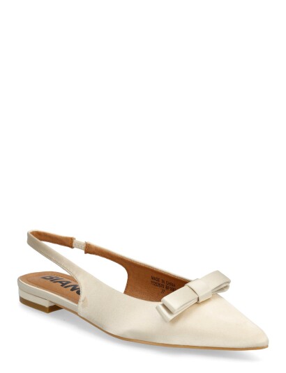 Bianco Biabari Pointy Flat Bow Slingback Satin Cream 39 Bianco Biabari Pointy Flat Bow Slingback Satin Cream 39