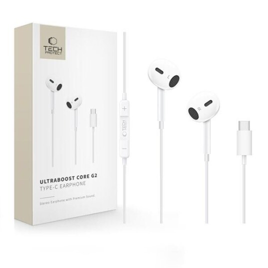 Tech Protect Ultraboost Core G2 kablede USB C ørepropper Hvit