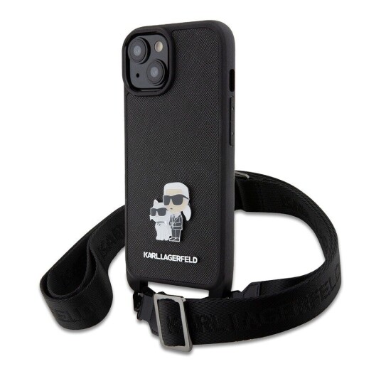 Karl Lagerfeld Iphone 15 Deksel Saffiano Karl & Choupette Crossbody Svart