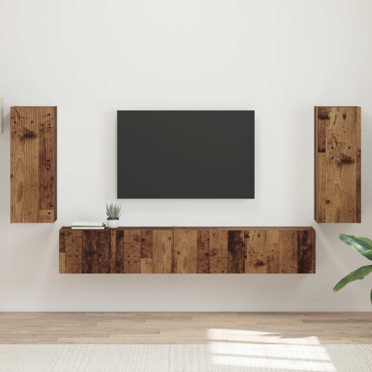 TV benksett 4 pcs Gammelt tre Konstruert tre TV benksett 4 pcs Gammelt tre Konstruert tre