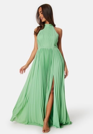 Bubbleroom Occasion Pleated Halter Neck Gown Green 38