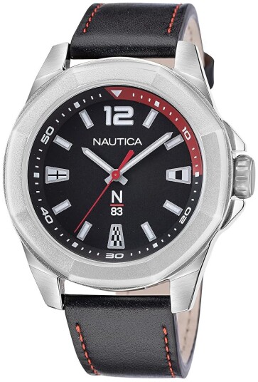 Nautica Herreklokke NAPTBF105 N83 Sort/Lær Ø46 mm
