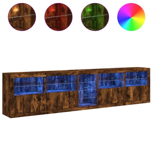 vidaXL Skjenk med LED-lys røkt eik 283x37x67 cm