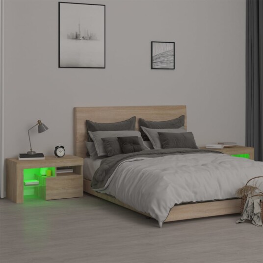  Nattbord 2 stk med LED sonoma eik 70x36,5x40 cm 8720845649203