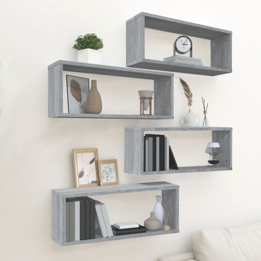 vidaXL Vegghyller kube 4 stk gr? sonoma 60x15x23 cm konstruert tre