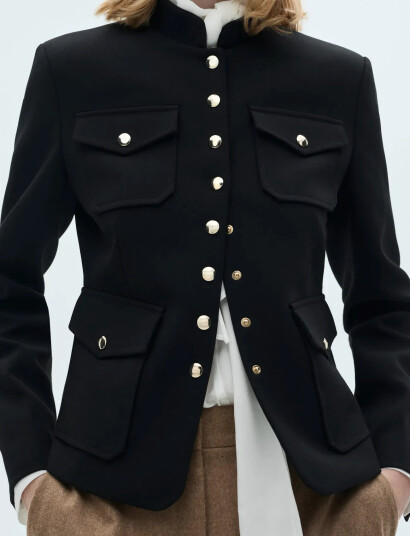 Mango Jacket Pockets With Button Detail - Black - XS