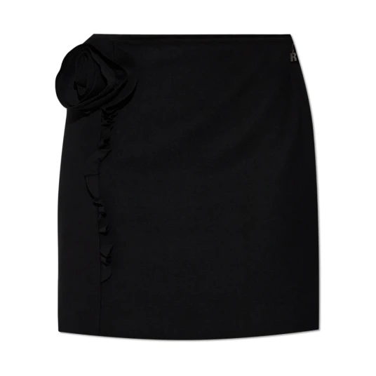 ROTATE Birger Christensen Crepe Mini Flower Skirt   Black   36