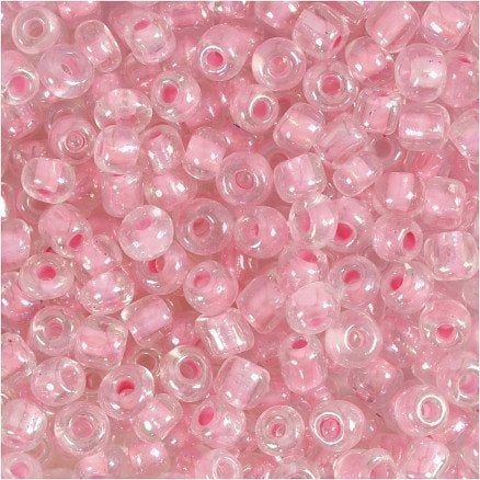 Diverse Rocaillesperler Dia 4 Mm Str 6 0 Hullstr 0.9 1.2 Mm Rosa Kjerne 25 G 1 Pk 