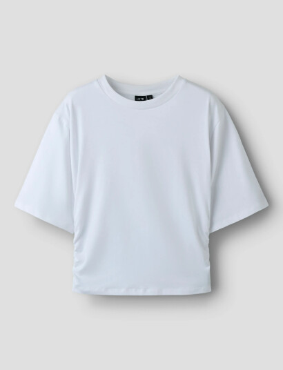 LMTD Nlfrebecflo Ss Rouched Short Top White 158-164 LMTD Nlfrebecflo Ss Rouched Short Top White 158-164