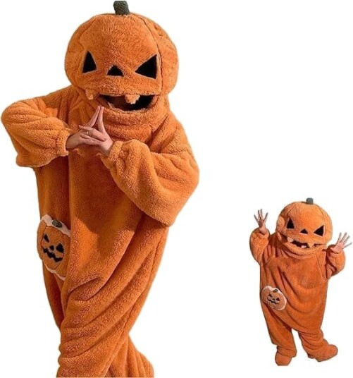 Halloween Gresskar Onesie Kostyme i Plysj med Hette L