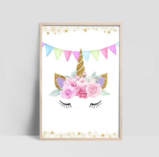 Plakat Enhjørning Horn og blomster