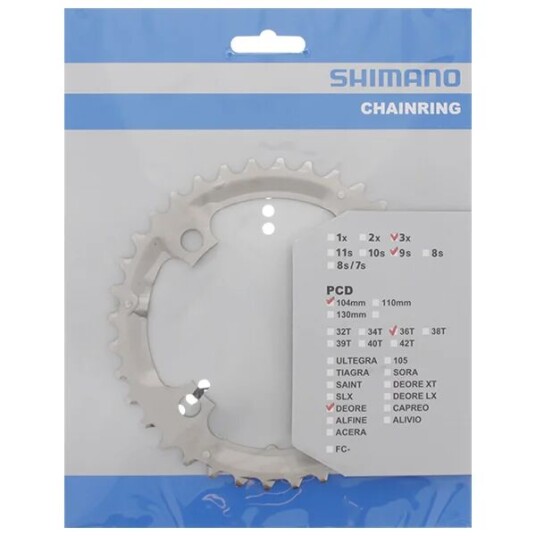 Shimano Deore Fc-M532, 9-Delt, 104mm Bcd, Sølv 36t Drev