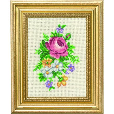 Permin Broderisett Rose og hvite blomster 14x19cm