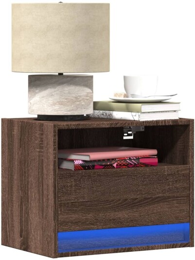 Vegghengte nattbord med LED-lys 2 stk brun eik 8721102966392