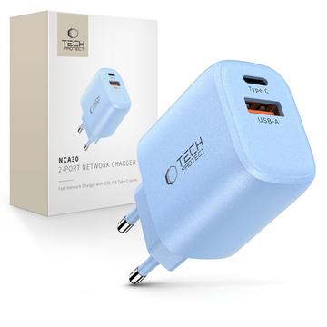 Tech Protect NCA30 Dobbelportlader 30W USB-C PD og 18W QC3.0 Babyblå
