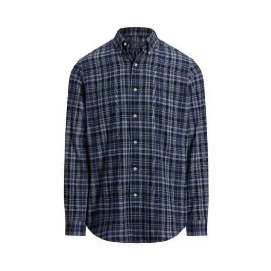 Custom Fit Plaid Brushed Oxford Shirt Blue Multi