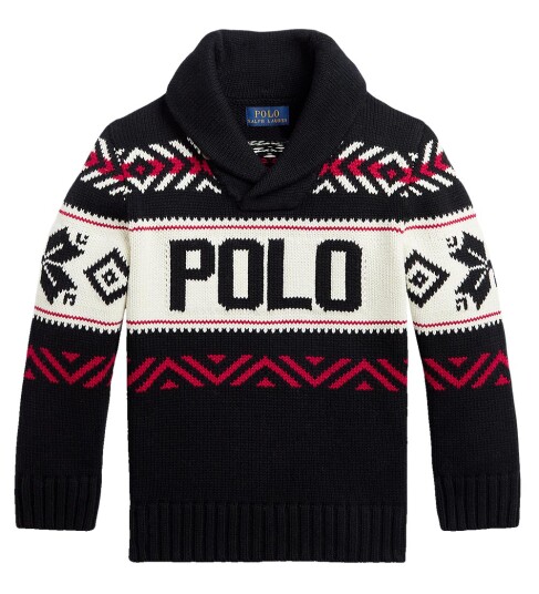 Ralph Lauren Polo Genser Strikk Holiday Svart/Hvit m. Rød Polo 8 år 128 Genser
