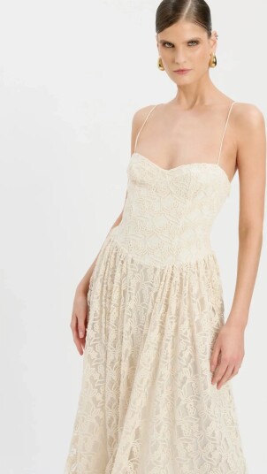 Bardot Estie Broderie Maxi Dress   Beige   S