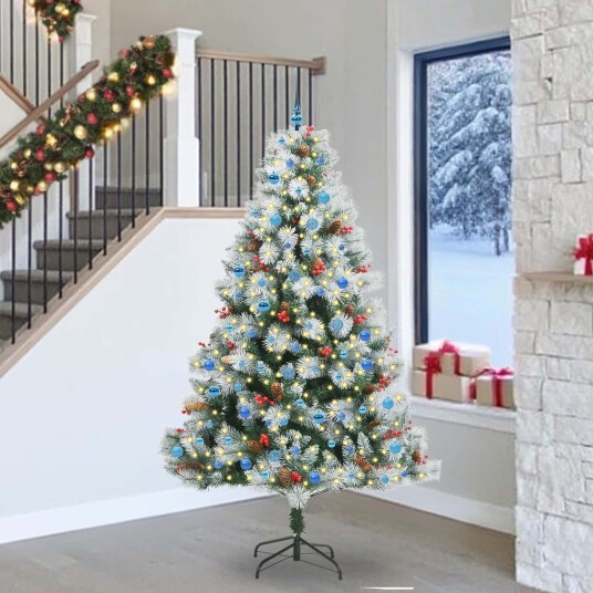vidaXL Kunstig juletre Grønn og hvit 240 cm PVC og Metall og Plast