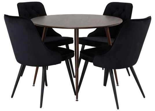 Venture Design Plaza & Velvet spisegruppe Brun/svart 4 st stoler & bord 100 cm