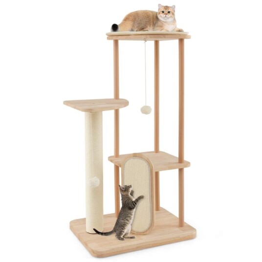 Cwy Kløestolpe I Tre Etasjer Kattetårn Med Skrapebrett Sisalstolper Polstret Sete 59 X 47 X 112 cm Beige