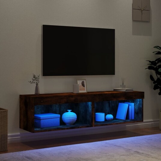 TV benker med LED lys 2 stk røkt eik 60x30x30 cm TV benker med LED lys 2 stk røkt eik 60x30x30 cm