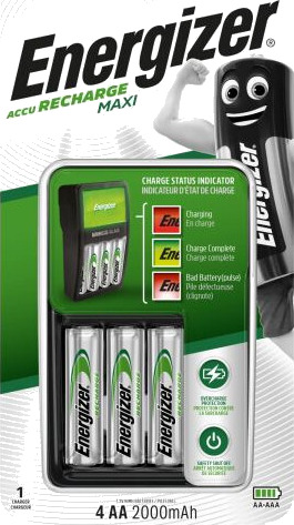 Energizer Compact 2000 Batterilader med 4x AA 2000 mAh Nikkelmetallhydrid