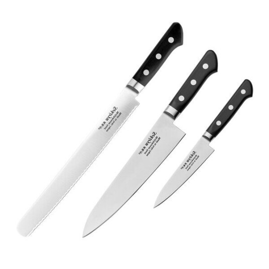 Sekiryu   Master knivsett 3 deler kokkekniv grønnsakskniv brødkniv svart