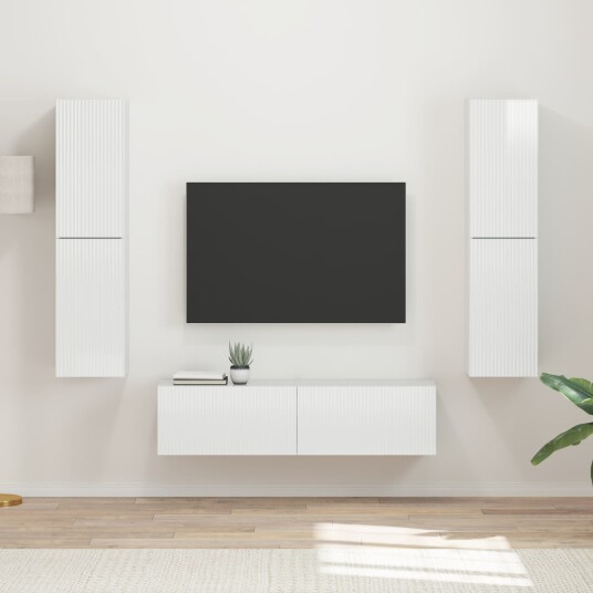 TV benksett 6 pcs Høyglanset hvit Konstruert tre